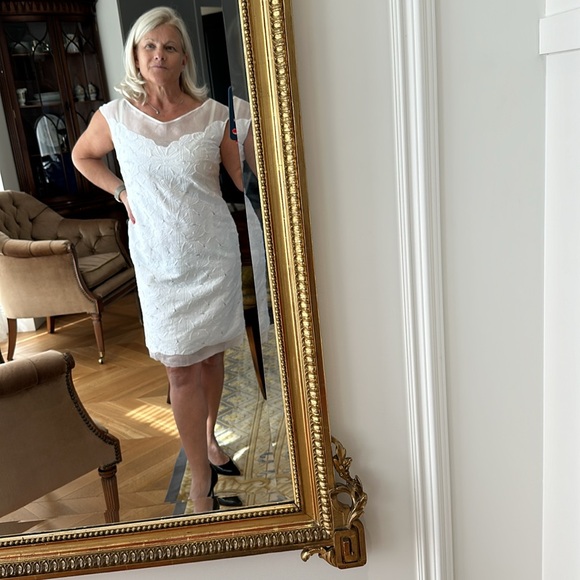 Rena Lange white dress, cotton lace and organza, size 10 - Picture 9 of 9